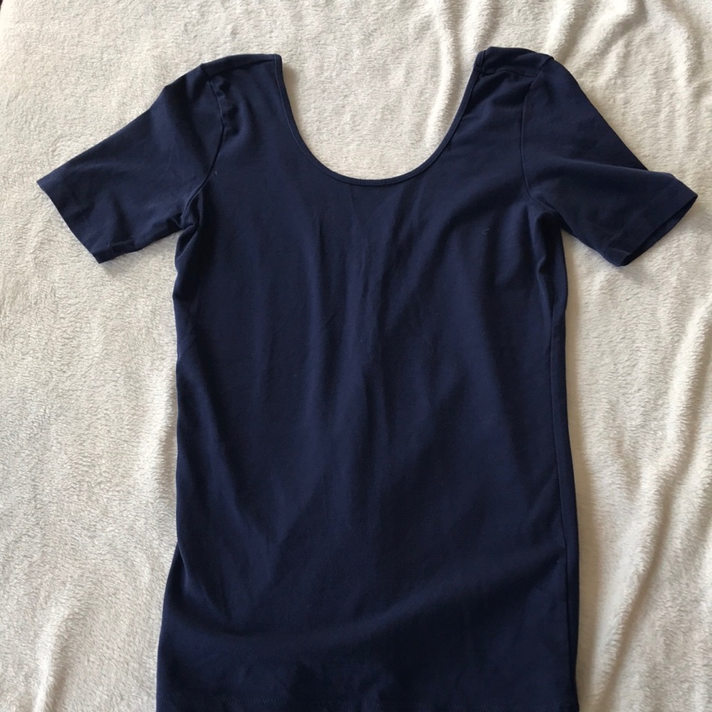 Royal blue scooped mid length tee